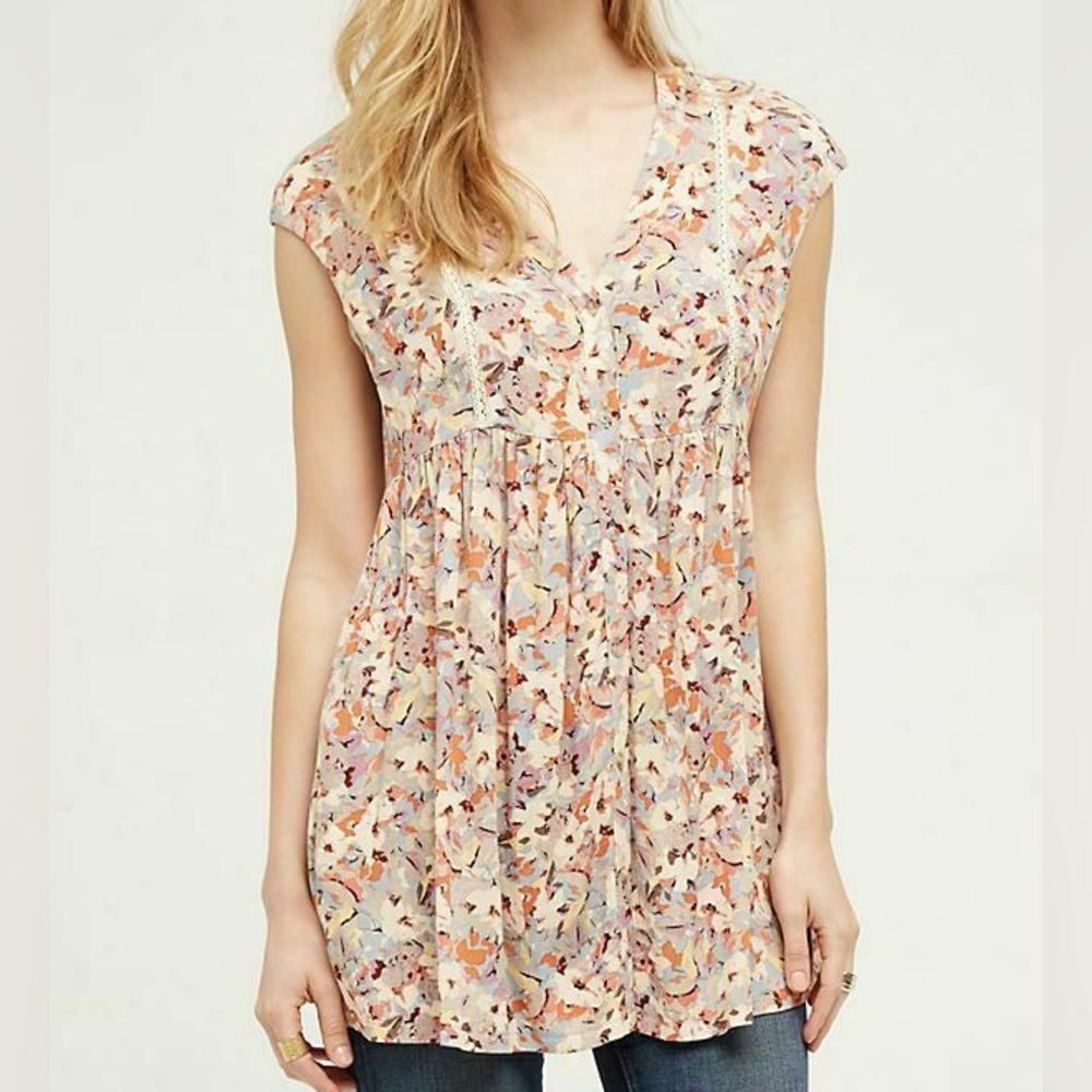 Anthropologie Vanessa Virginia Ladder Lace Floral Tunic Top